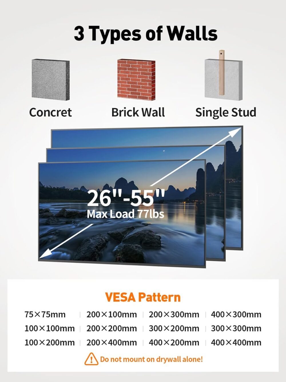 Full Motion TV Wall Mount, TV Mount for 26-55 inch LED TVs Monitors, Tv Brackets for Wall Mount with VESA 400x400mm up to 77lbs, Swivel Tilt Extension with Articulating Arms - Image 5