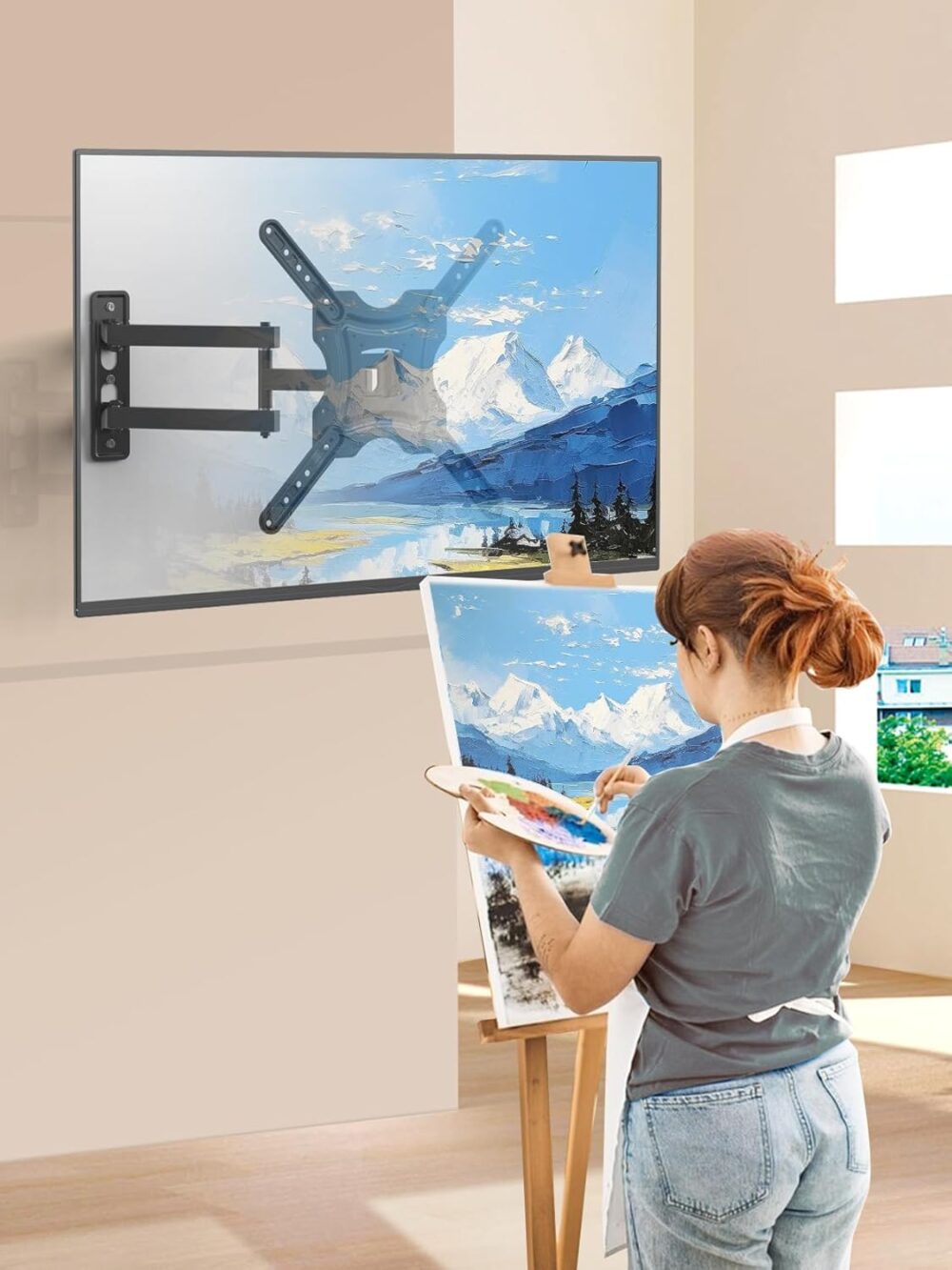 Full Motion TV Wall Mount, TV Mount for 26-55 inch LED TVs Monitors, Tv Brackets for Wall Mount with VESA 400x400mm up to 77lbs, Swivel Tilt Extension with Articulating Arms - Image 6