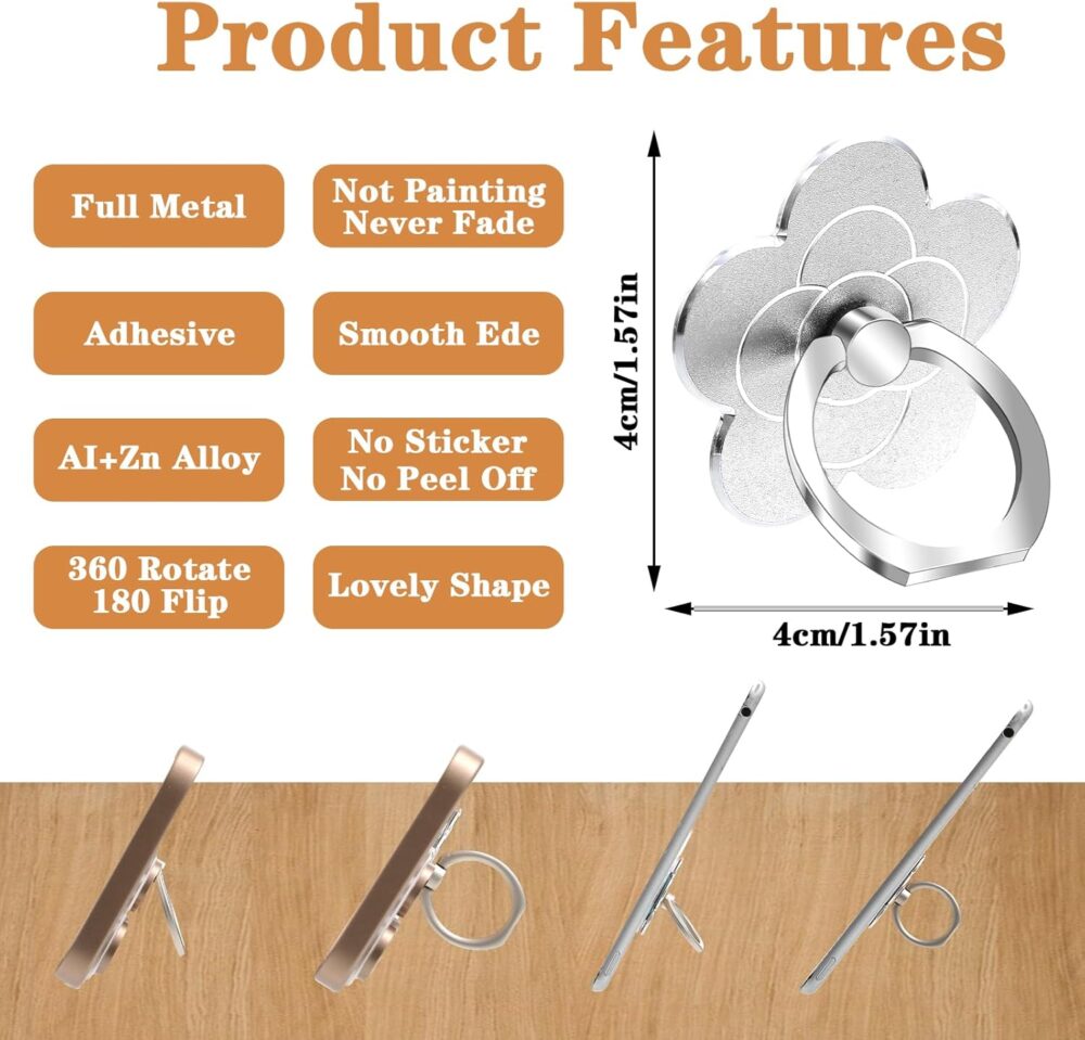 6 Pcs Phone Rings for Back of Phone Flower Cell Phone Ring Holder Stand Finger Kickstand 360 Rotation Universal Ring Grip Holder Compatible with Smartphones Mobile Phone Case Accessories - Image 3