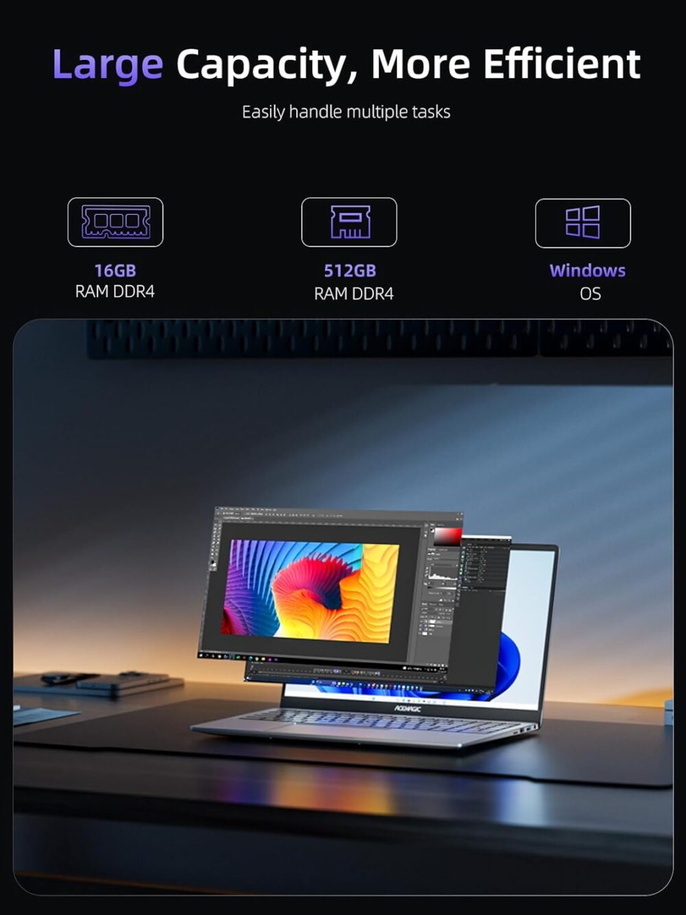 ACEMAGIC 2025 Laptop, Laptop Computer with Intel Quad-Core Processor(Up to 3.4GHz), 16GB DDR4 512GB SSD, Windows 11 Laptop, 15.6" IPS 1080P, Metal Shell, USB3.2, Long Battery Life - Image 5