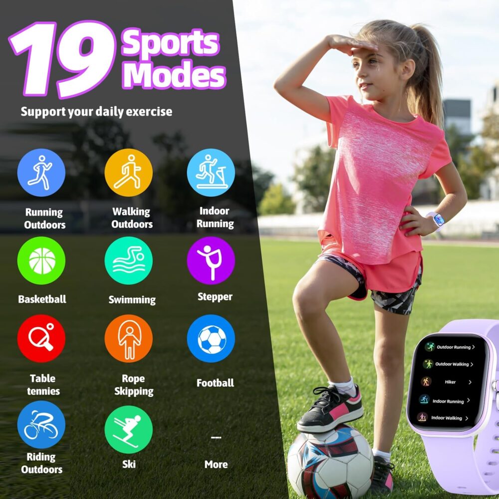 Smart Kids Watch with Fitness Tracker No Phone/APP Needed,19 Sport Mode,1.5" DIY Dial,IP68 Waterproof,Sleep Monitor,Pedometers,Heart Rate,Great Birthday Gift for Boys Girls Teens 6-14 year Olds - Image 4
