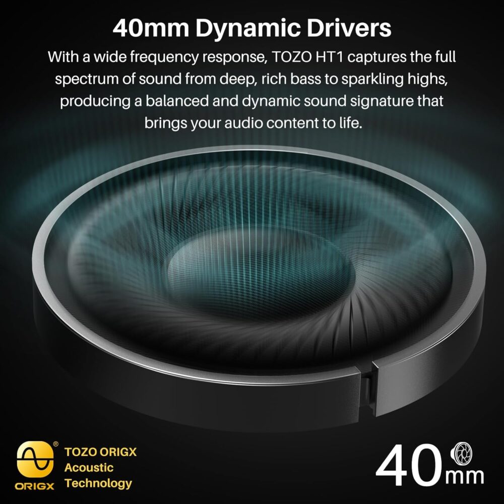 TOZO Hybrid Active Noise Cancelling Headphones, Wireless Over Ear Bluetooth Headset, 40H Playtime, Hi-Res Audio Custom EQ via App Deep Bass Comfort Fit Ear Cups, for Home Office Travel Black - Image 3