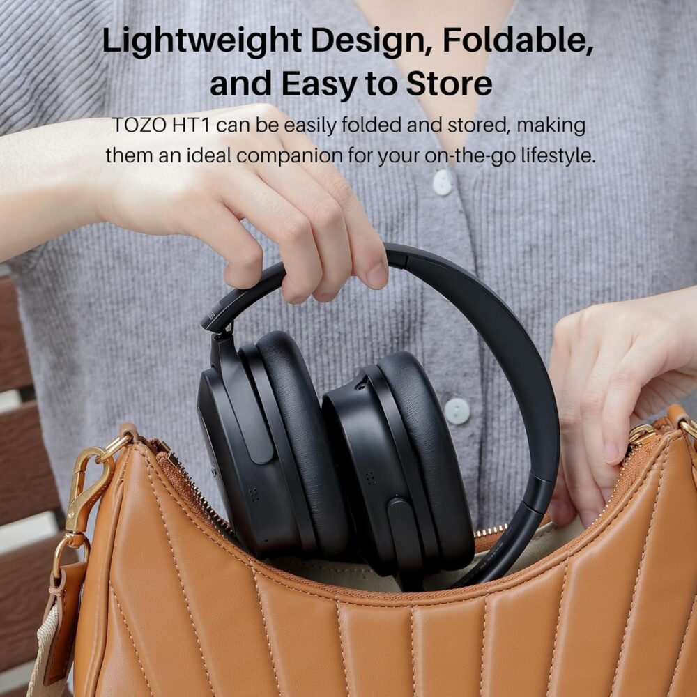 TOZO Hybrid Active Noise Cancelling Headphones, Wireless Over Ear Bluetooth Headset, 40H Playtime, Hi-Res Audio Custom EQ via App Deep Bass Comfort Fit Ear Cups, for Home Office Travel Black - Image 7