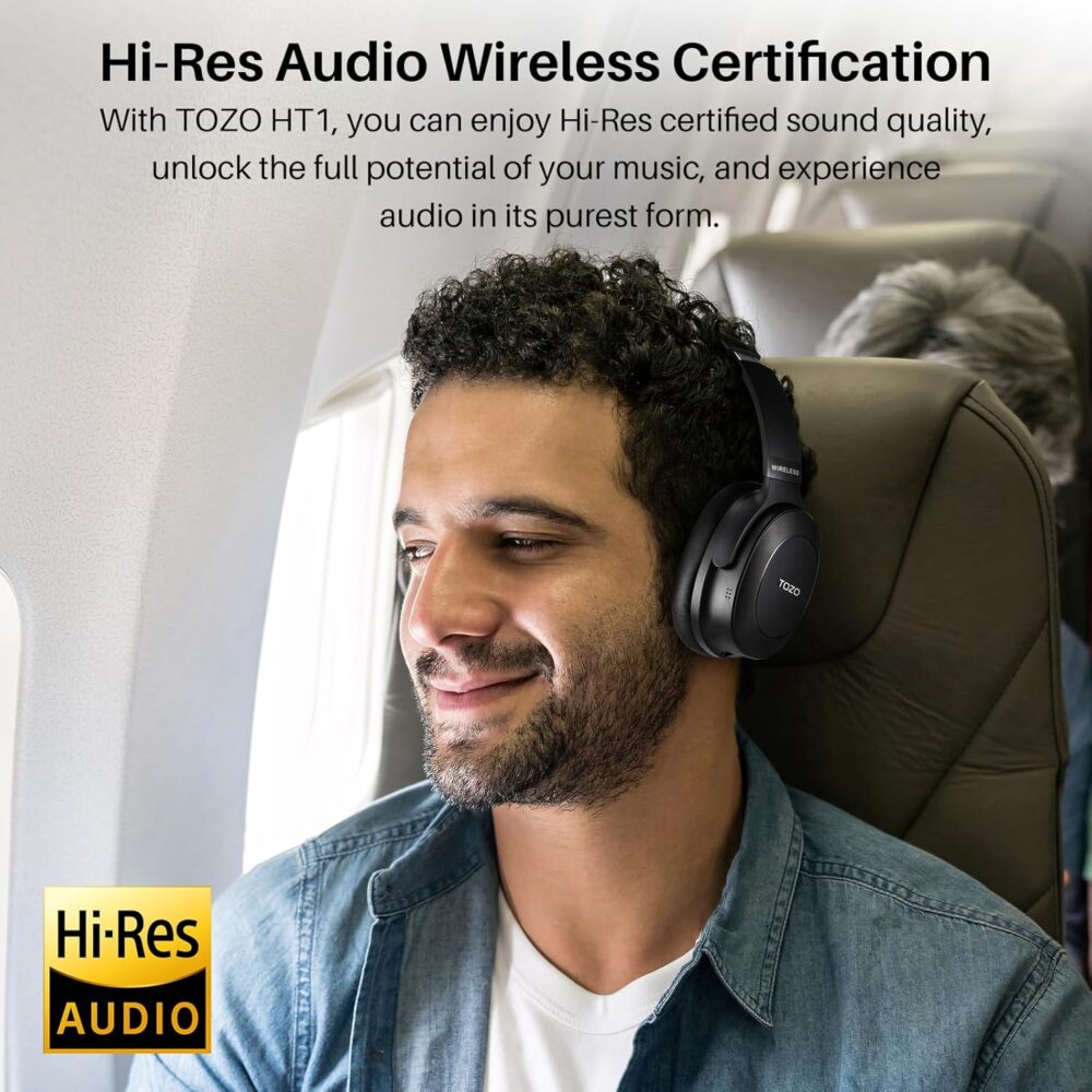 TOZO Hybrid Active Noise Cancelling Headphones, Wireless Over Ear Bluetooth Headset, 40H Playtime, Hi-Res Audio Custom EQ via App Deep Bass Comfort Fit Ear Cups, for Home Office Travel Black - Image 9