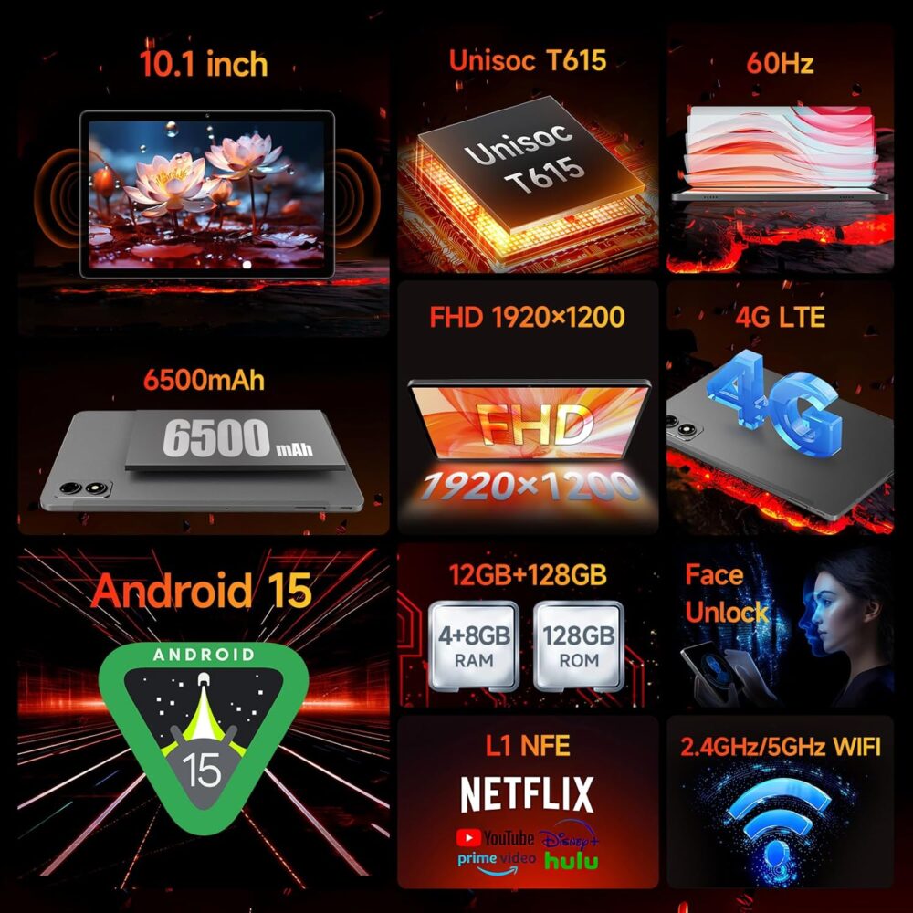 10.1 inch Snapdragon 685 Android 14 Tablet, FHD IPS 1920x1200 Resolution 60Hz Reflex Bpad 10 Pro with Widevine L1, 20GB+128GB(1TB TF), 5MP+5MP Camera, 4G LTE+2.4G/5G WiFi+BT5.0+GPS, 6500mAh - Image 3