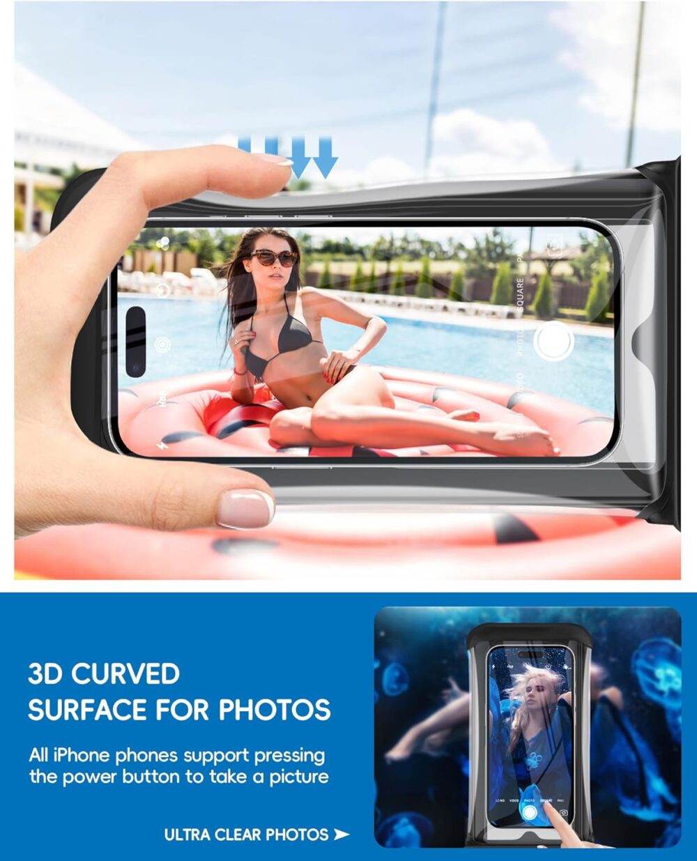 Waterproof Phone Pouch Floating, IP68 Waterproof Phone Case Dry Bag for iPhone 16 Pro Max 15 14 13 S25 - Beach Cruise Ship Travel Essentials - Underwater Screen Touchable, Up to 6.8'' Black - Image 3