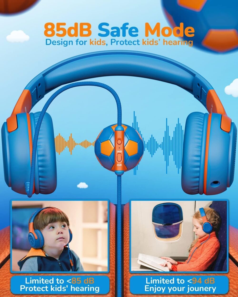 Kids Headphones Wired Toddler Headphones with Microphone, Over-Ear Headphones, 85/94dB Volume-Limiting, 3.5mm Jack, Foldable On-Ear Design - Safe & Comfortable for Learning & Entertainment - Image 3