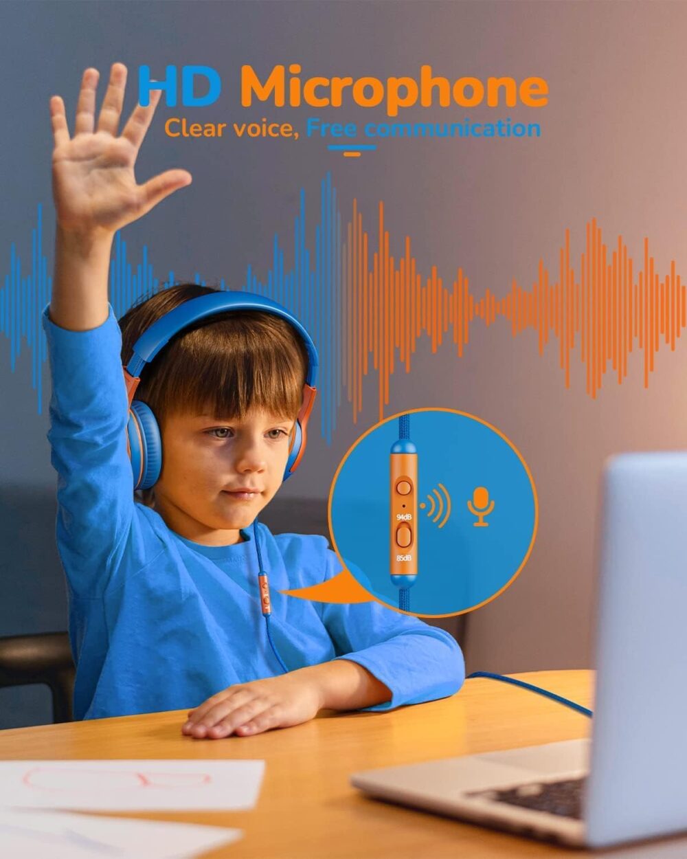 Kids Headphones Wired Toddler Headphones with Microphone, Over-Ear Headphones, 85/94dB Volume-Limiting, 3.5mm Jack, Foldable On-Ear Design - Safe & Comfortable for Learning & Entertainment - Image 5