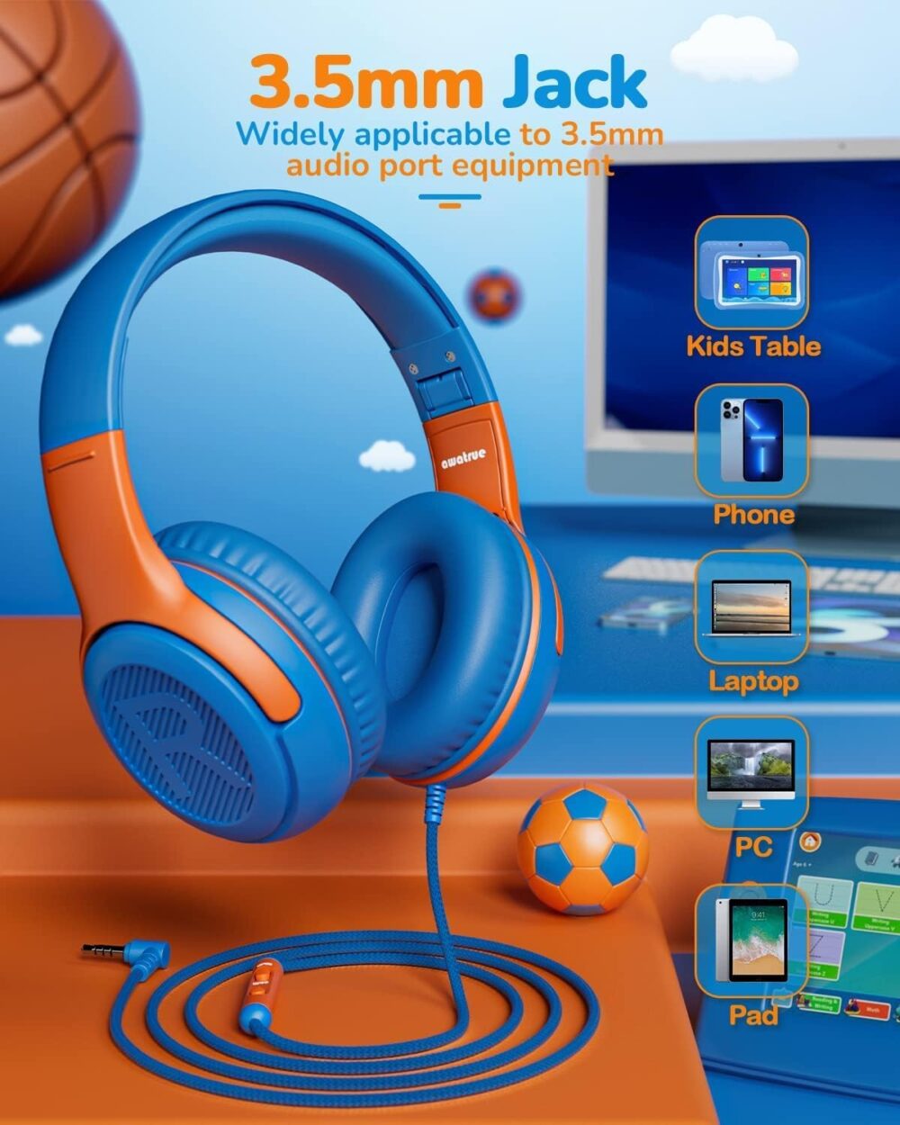 Kids Headphones Wired Toddler Headphones with Microphone, Over-Ear Headphones, 85/94dB Volume-Limiting, 3.5mm Jack, Foldable On-Ear Design - Safe & Comfortable for Learning & Entertainment - Image 6