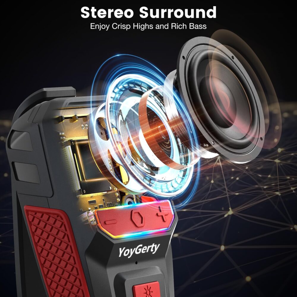 2025 Upgrade Wearable Bluetooth 5.4 Speaker, IPX6 Waterproof Clip on Wireless Speakers, Portable Speaker with RGB Lights and Flash, Built-in Mic,15H Playtime for Cycling/Home/Party/Beach/Outdoor - Image 3