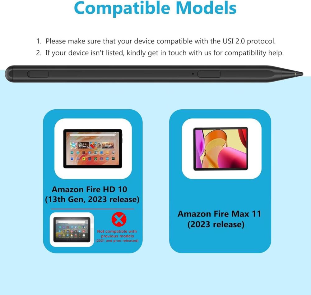 USI 2.0 Stylus Pen for Amazon Fire HD 10 (2023 Release)& Fire Max 11 (2023 Release),with Tilt Support, Palm Rejection,4096 Pressure Sensitivity,Tail Eraser - Image 3