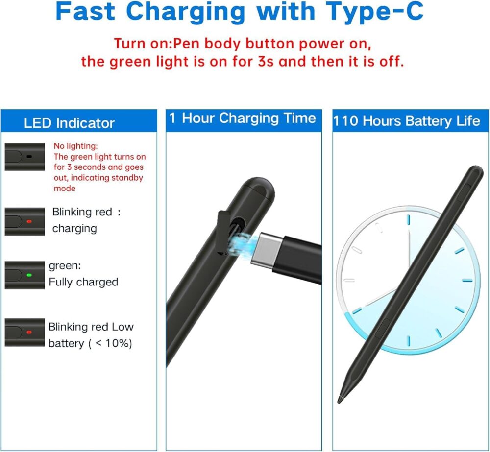 USI 2.0 Stylus Pen for Amazon Fire HD 10 (2023 Release)& Fire Max 11 (2023 Release),with Tilt Support, Palm Rejection,4096 Pressure Sensitivity,Tail Eraser - Image 4