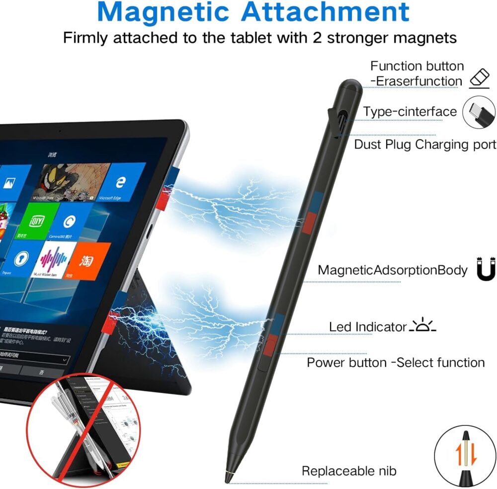 USI 2.0 Stylus Pen for Amazon Fire HD 10 (2023 Release)& Fire Max 11 (2023 Release),with Tilt Support, Palm Rejection,4096 Pressure Sensitivity,Tail Eraser - Image 5