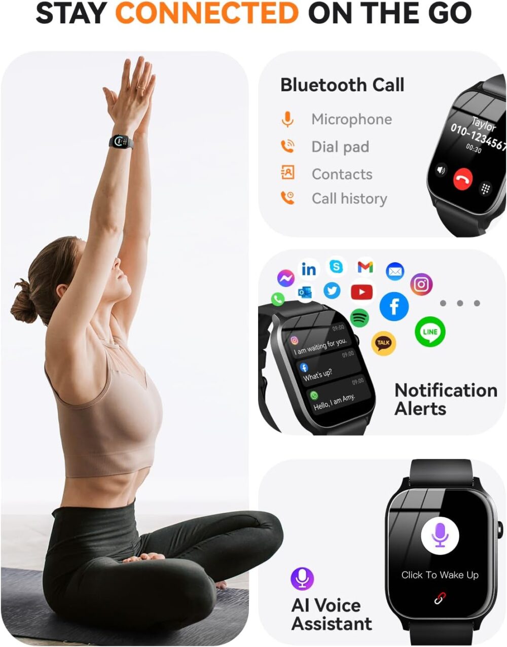 Smart Watch for Men Women- Answer/Make Call, 2024 IP68 Waterproof Fitness Tracker Watch with Heart Rate Monitor Sleep Step Counter Activity Smartwatch for Samsung Andriod iPhone iOS Compatible - Image 4