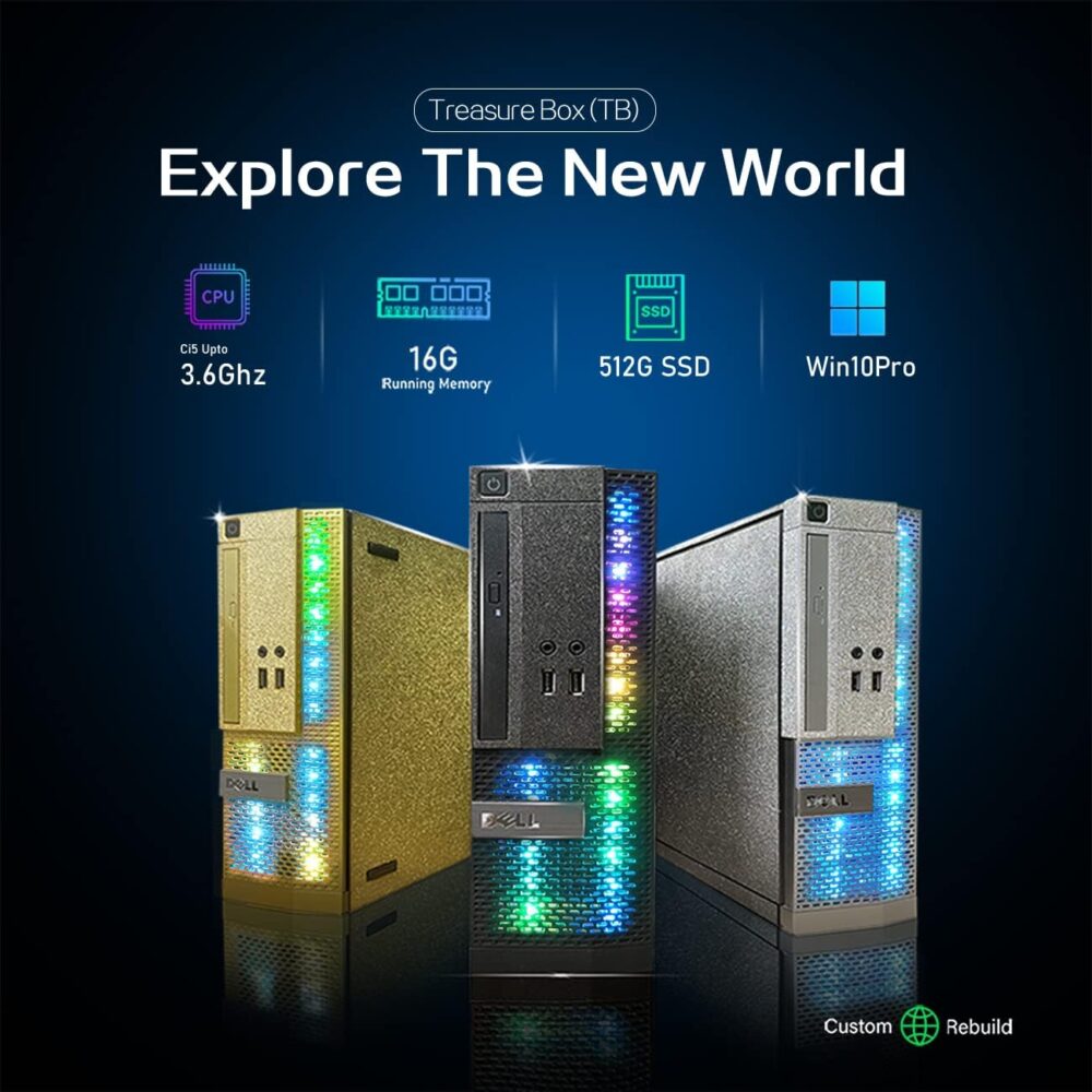 Dell PC Treasure Box RGB Desktop Computer Intel Quad Core I5 up to 3.6G, 16G, 512G SSD, WiFi & Bluetooth, RGB Gaming PC Keyboard & Mouse, DVD, Windows 10 Pro (Renewed) (Moonlight Silver) - Image 4