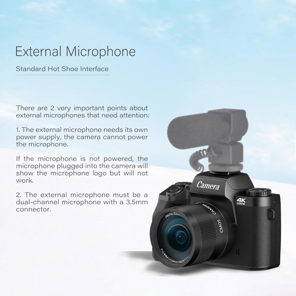 Saneen Digital Camera, 4k Cameras for Photography & Video, 64MP WiFi Touch Screen Vlogging Camera for YouTube with Flash, 32GB Card, Lens Hood, 3000mAH Battery, Front and Rear Cameras - Black - Image 9
