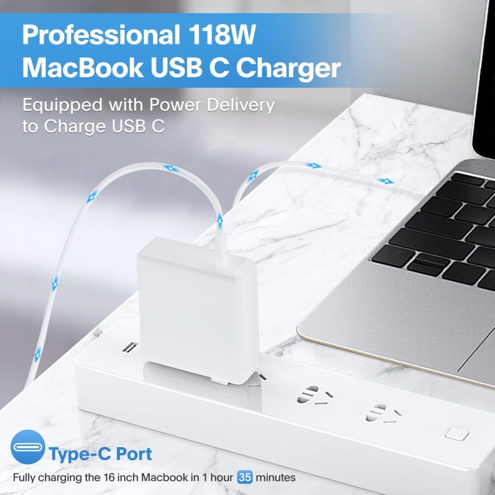 Mac Book Pro Charger - 118W USB C Charger Fast Charger Compatible with MacBook pro/Air, M1 M2 M3 M4, ipad Pro, Samsung Galaxy and All USB C Device, Include Charge Cable - Image 3