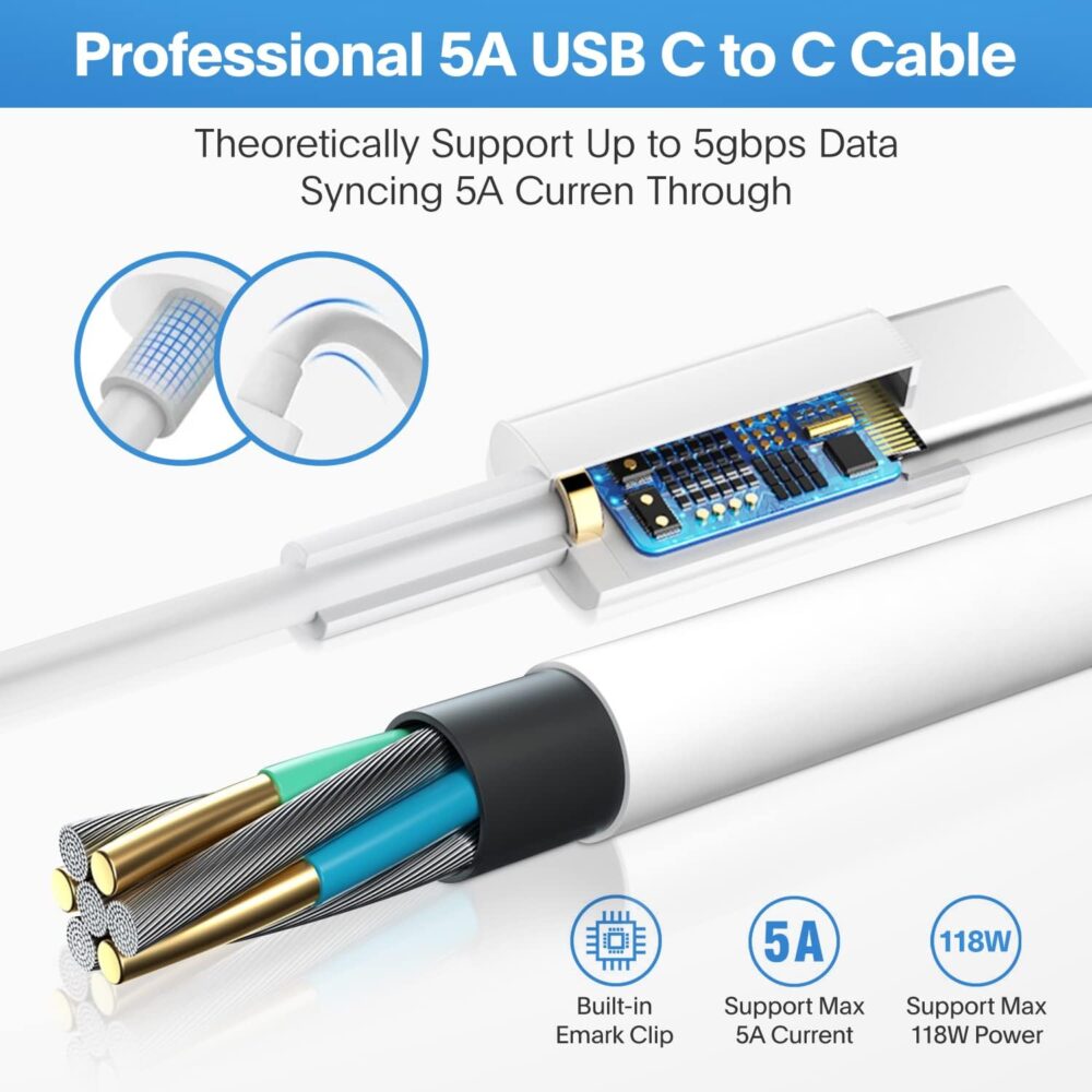 Mac Book Pro Charger - 118W USB C Charger Fast Charger Compatible with MacBook pro/Air, M1 M2 M3 M4, ipad Pro, Samsung Galaxy and All USB C Device, Include Charge Cable - Image 7