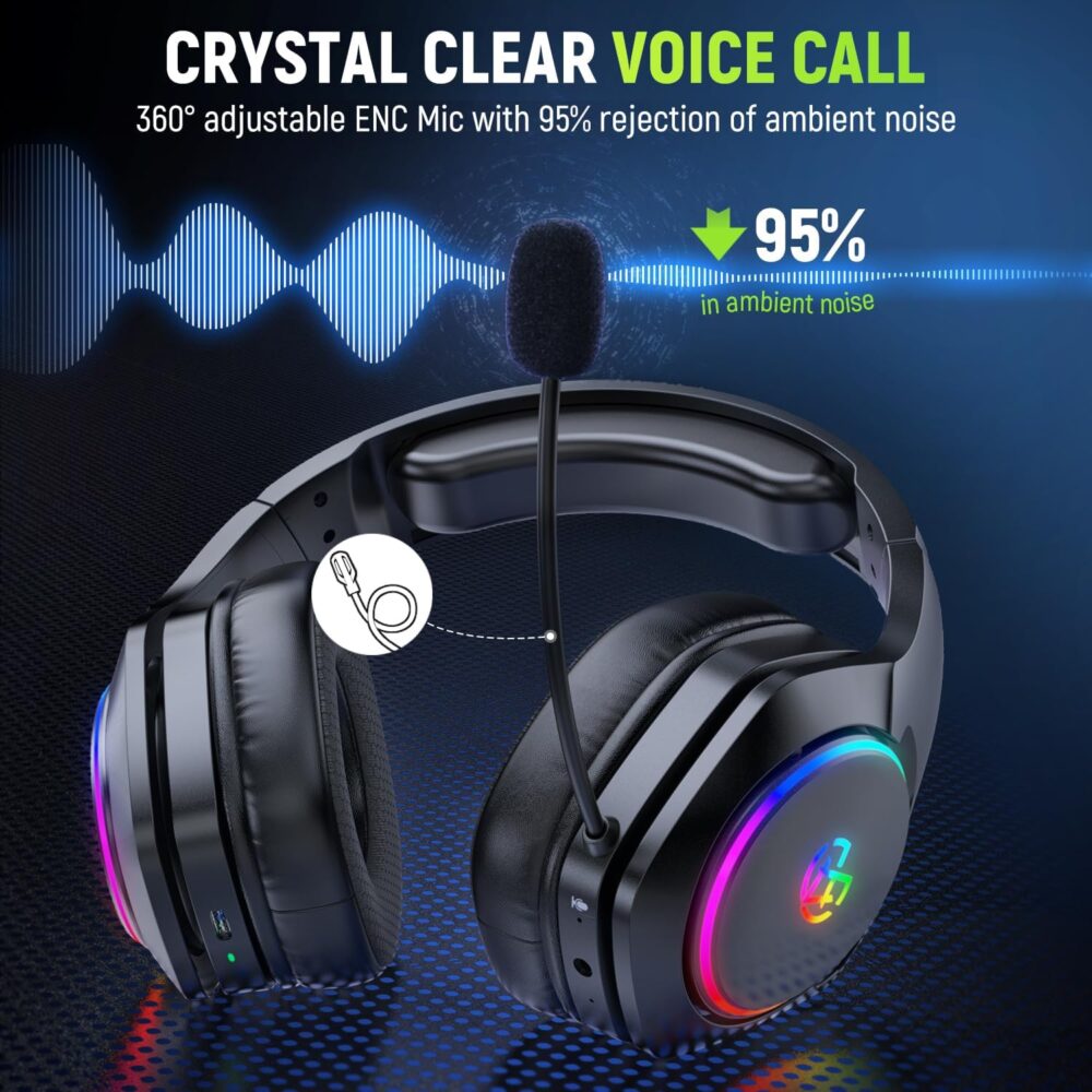 Wireless Gaming Headsets for Ps5 Ps4 PC, 2.4GHz USB & Type-C Gaming Headphones, 40H+ Hrs & 7.1 Surround Sound with Noise Canceling Microphone for Switch Phone - Image 5