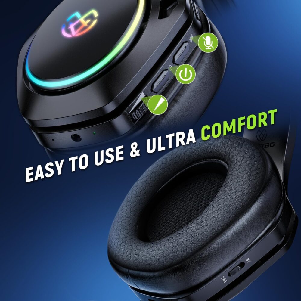 Wireless Gaming Headsets for Ps5 Ps4 PC, 2.4GHz USB & Type-C Gaming Headphones, 40H+ Hrs & 7.1 Surround Sound with Noise Canceling Microphone for Switch Phone - Image 6