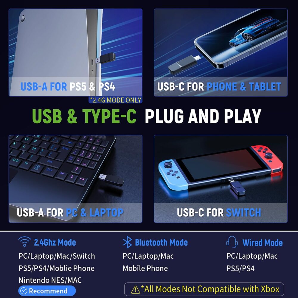 Wireless Gaming Headsets for Ps5 Ps4 PC, 2.4GHz USB & Type-C Gaming Headphones, 40H+ Hrs & 7.1 Surround Sound with Noise Canceling Microphone for Switch Phone - Image 7