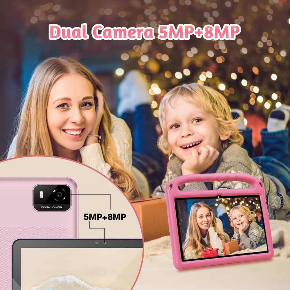 weelikeit 2025 Upgraded Kids Tablet, 10 Inch Android 14 Tablet for Kids, 8GB (4+4) RAM + 128GB Storage, 6000mAh Long Battery, Dual Cameras, Great Tablet for Toddlers, Case Included (Pink) - Image 7