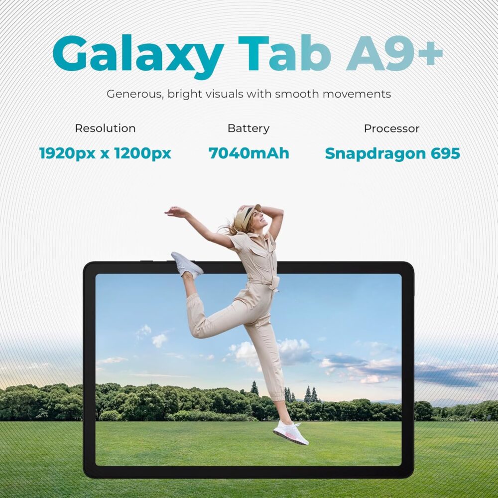 Samsung 2024 Galaxy Tab A9+ 11” 64GB | Android 13 WiFi Touchscreen International | Big Screen, Quad Speakers, Slim | Tablet Bundle - Hard Back Trifold Stand Case + 64GB SD Card (Grey) | MdTec - Image 4
