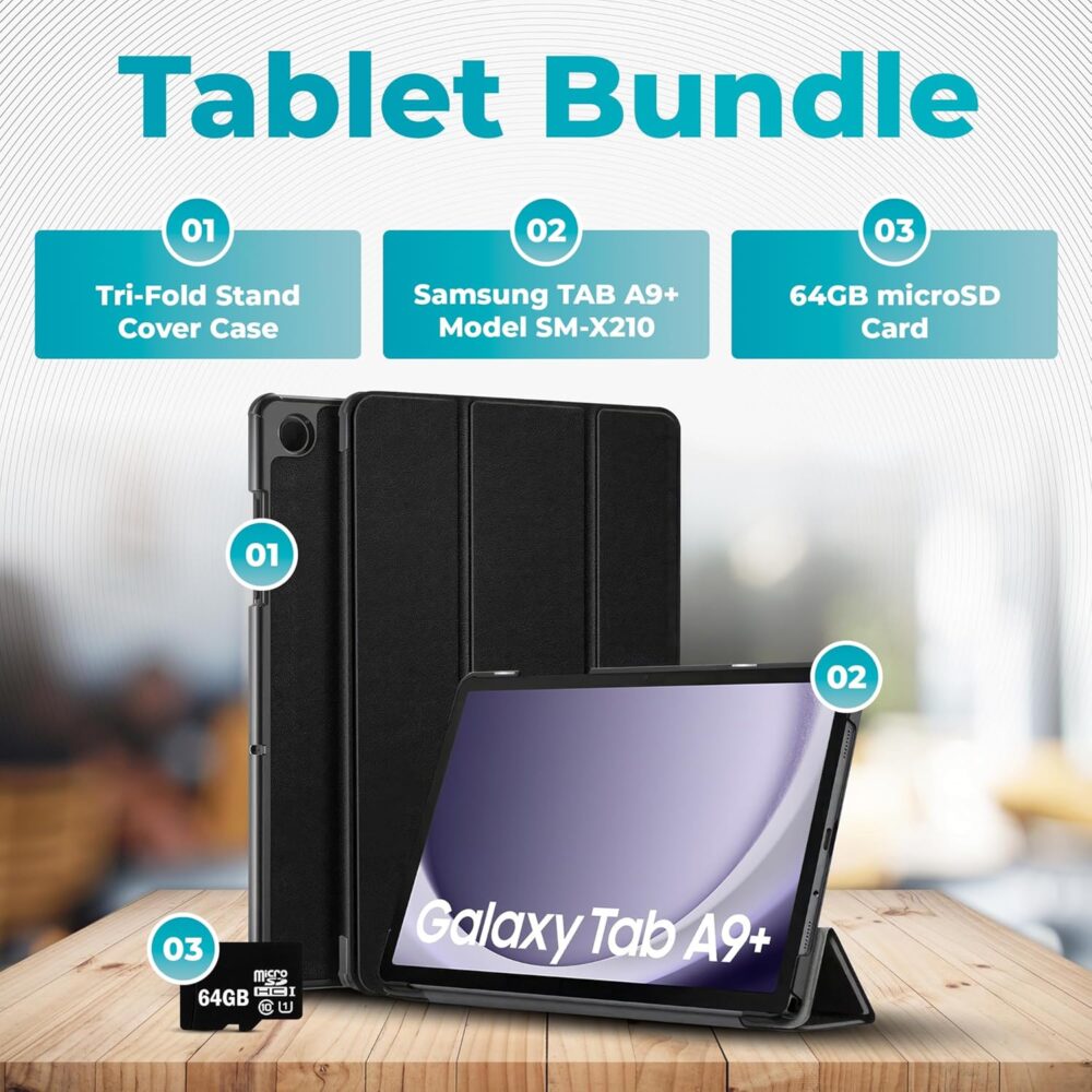 Samsung 2024 Galaxy Tab A9+ 11” 64GB | Android 13 WiFi Touchscreen International | Big Screen, Quad Speakers, Slim | Tablet Bundle - Hard Back Trifold Stand Case + 64GB SD Card (Grey) | MdTec - Image 8