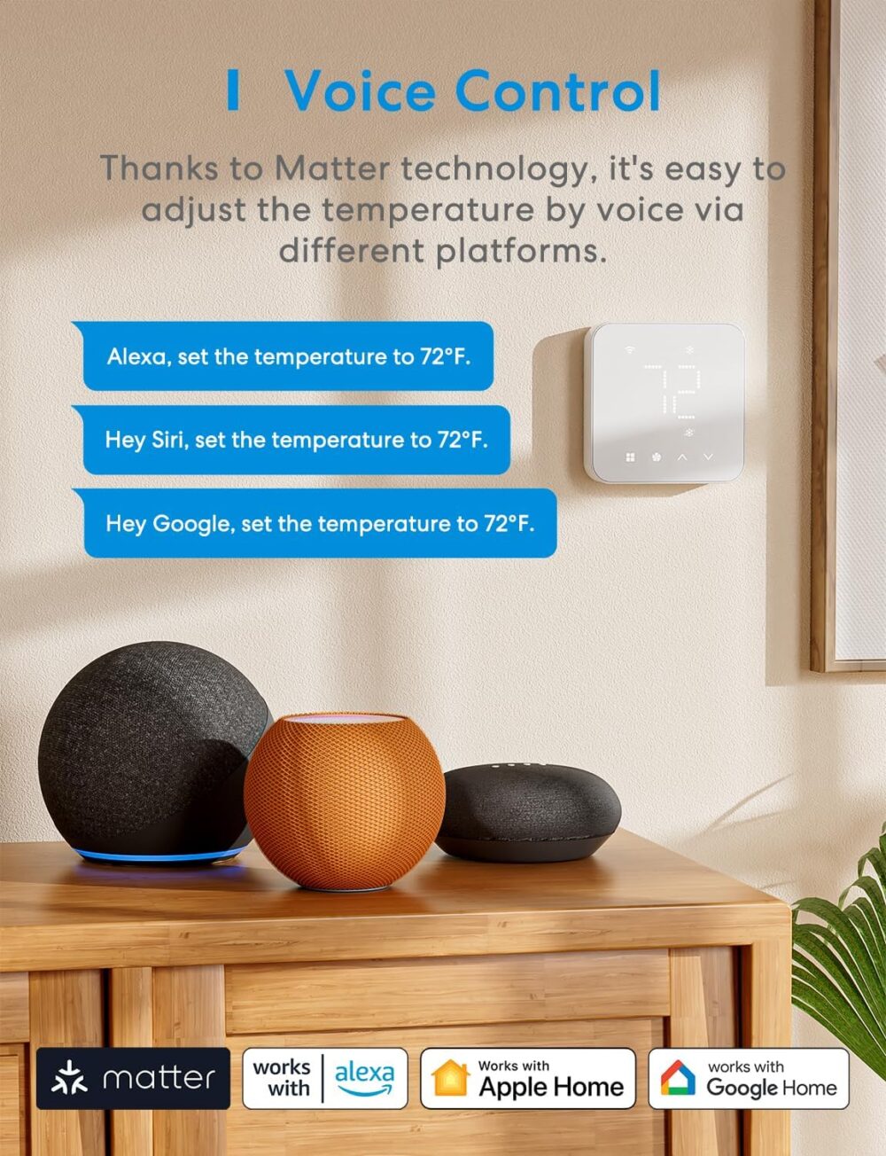 meross Smart Thermostat for Home, WiFi Thermostat Works with Matter, Alexa, Apple Home, Google Assistant, App & Voice Control, 7x24h Scheduling, Energy Saving, C-Wire Required - Image 5