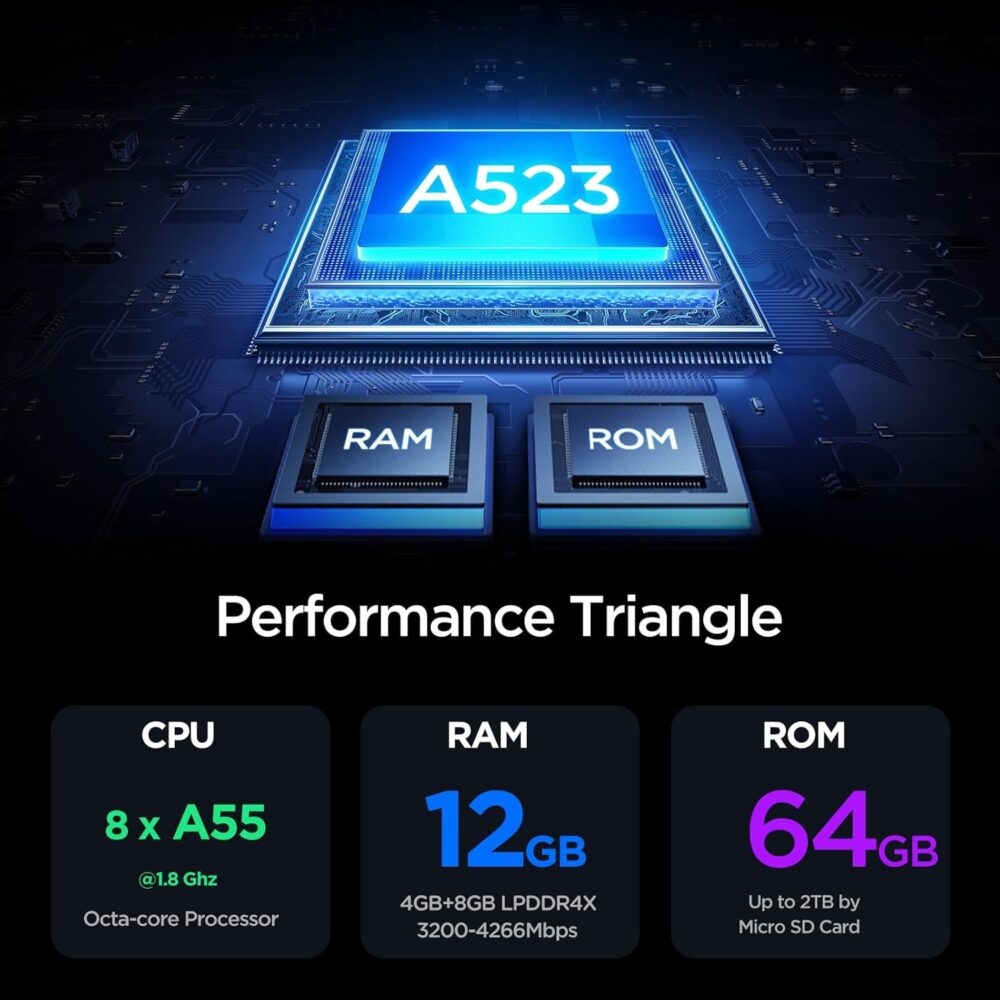 Android Tablet, 10.1 inch Android 15 Tablet, Octa-core, 2 Years Protection, RAM 12GB, ROM 64GB(Up to 2 TB), 800x1280 Resolution, WiFi 6 & Bluetooth, Dual Speakers, 5MP+8MP, 6000mAh, Black - Image 3