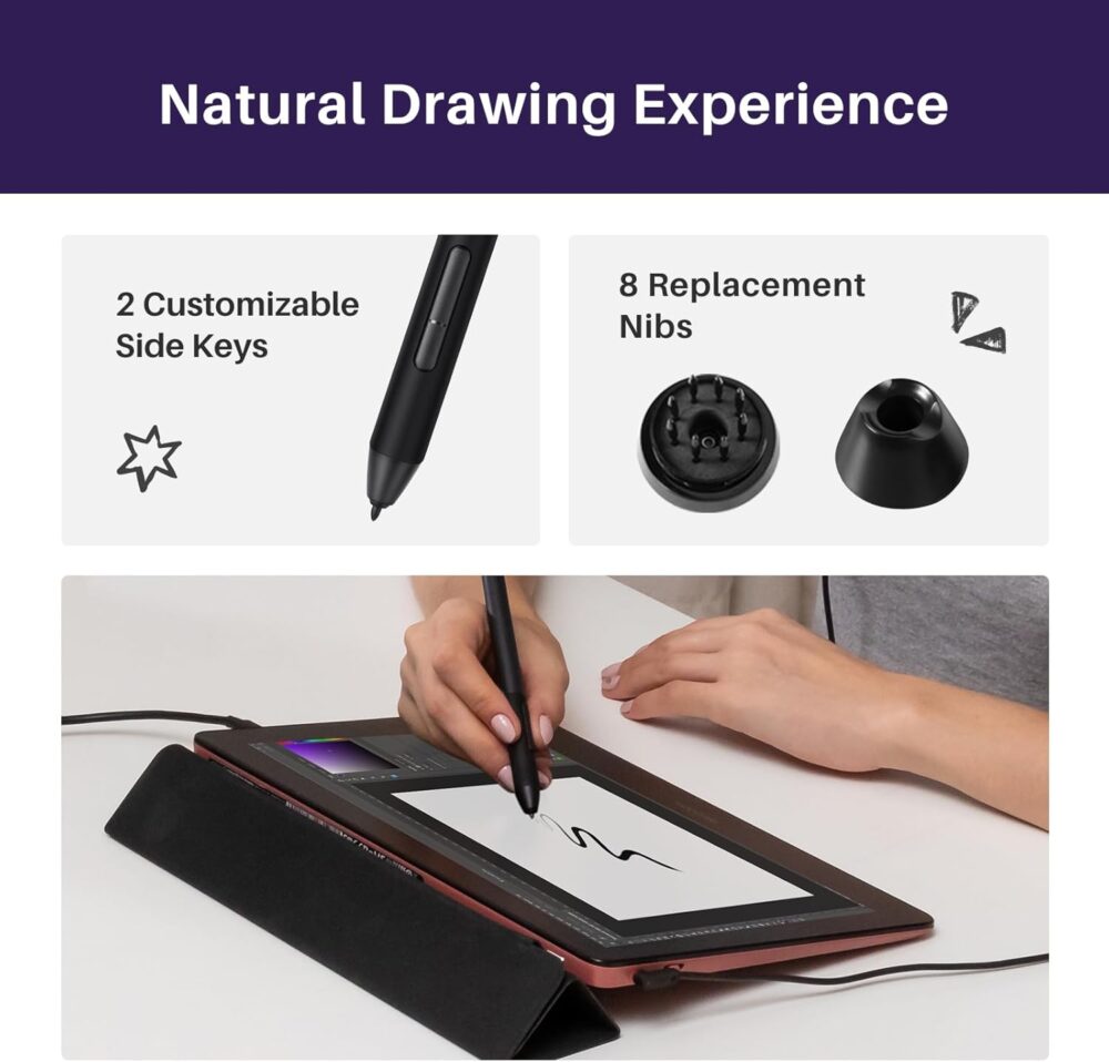 GAOMON PD1320 13.3 Inch Full-Laminated Pen Display 120% sRGB Graphics Drawing Tablet with Tilt Support and Adjustable Leather Stand - for Windows Mac Android OS - Image 4