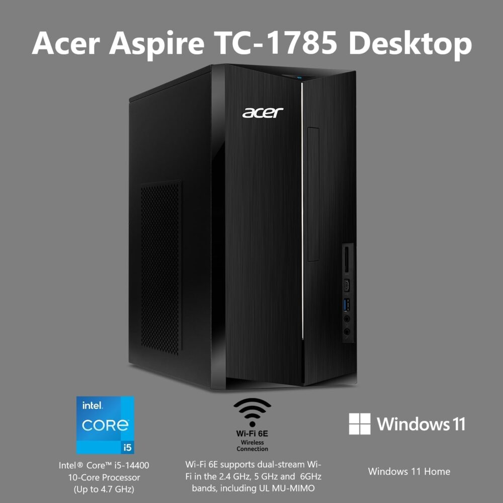 acer Aspire TC-1785-UA92 Desktop | Intel Core i5-14400 10-Core Processor | 8GB DDR5-5600 Memory | 512GB PCIe 4.0 NVMe SSD | SD Card Reader | Wi-Fi 6E | Windows 11 Home - Image 3