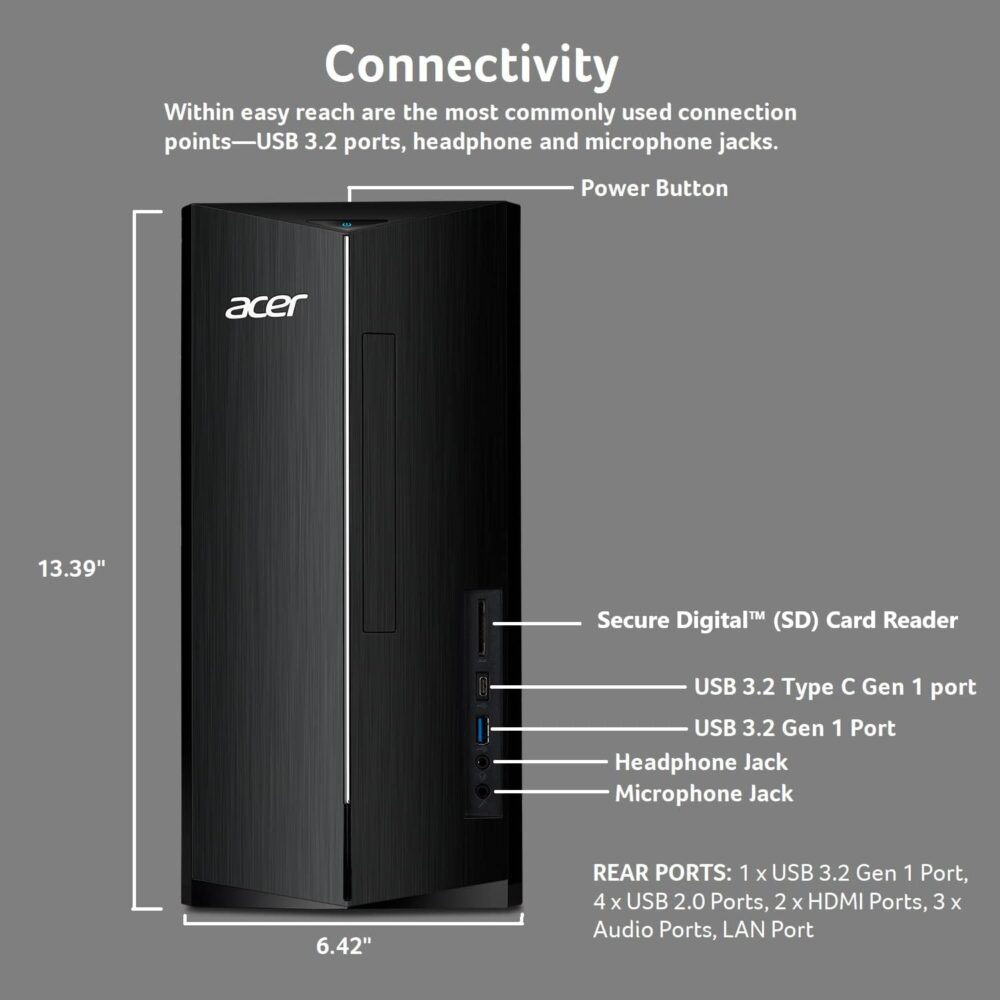 acer Aspire TC-1785-UA92 Desktop | Intel Core i5-14400 10-Core Processor | 8GB DDR5-5600 Memory | 512GB PCIe 4.0 NVMe SSD | SD Card Reader | Wi-Fi 6E | Windows 11 Home - Image 8