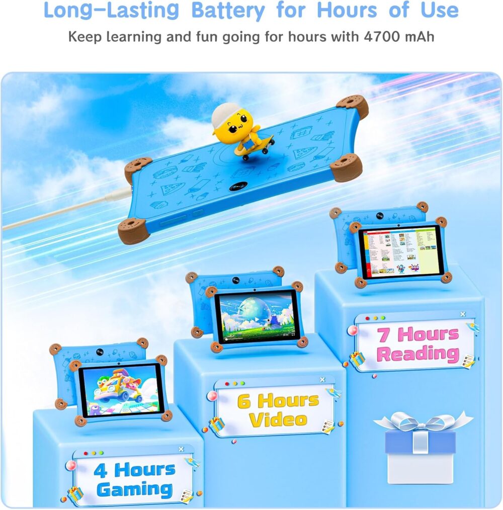2025 Kids Tablet, 8 Inch Android Tablet for Kids 3-12 with KIDOZ Preinstalled, 6GB+32GB Storage, WiFi 6, Parental Control, Anti-Fall Design, Adjustable Strap Included, Great Gift for Kids - Image 7