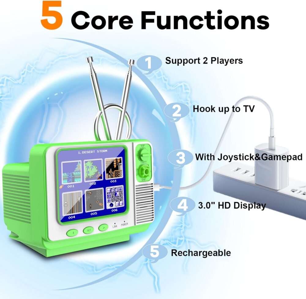 Handheld Game for Kids -Preloaded 168 Retro Video Games, Portable Gaming Player Support Two Players 3.0" LCD Screen, Mini TV Electronic Toy Gifts for Boys Girls - Image 3