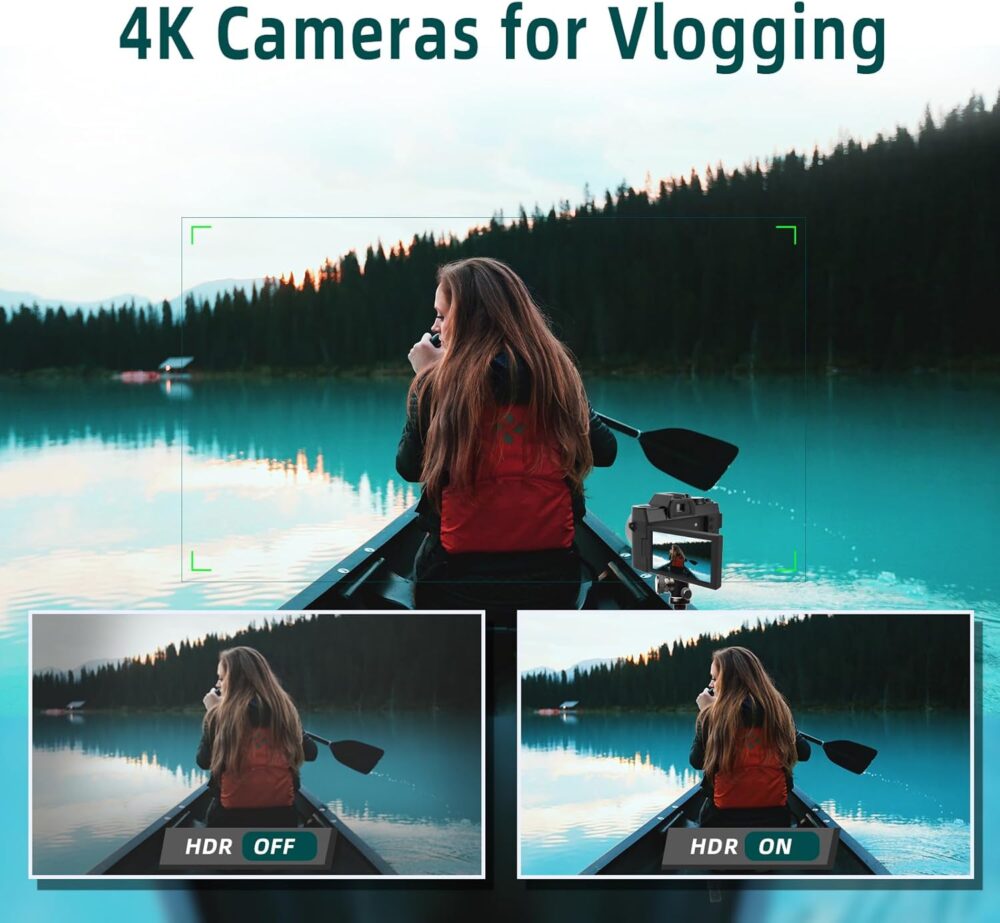 Digital Camera for Photography and Video,4K 48MP Vlogging Camera for YouTube with 180° Flip Screen,16X Digital Zoom,52mm Wide Angle,Leather Hold & Strap, 2 Batteries, 32GB TF Card - Image 5