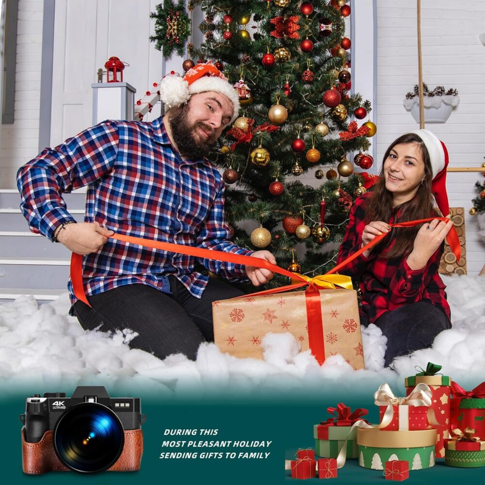 Digital Camera for Photography and Video,4K 48MP Vlogging Camera for YouTube with 180° Flip Screen,16X Digital Zoom,52mm Wide Angle,Leather Hold & Strap, 2 Batteries, 32GB TF Card - Image 8
