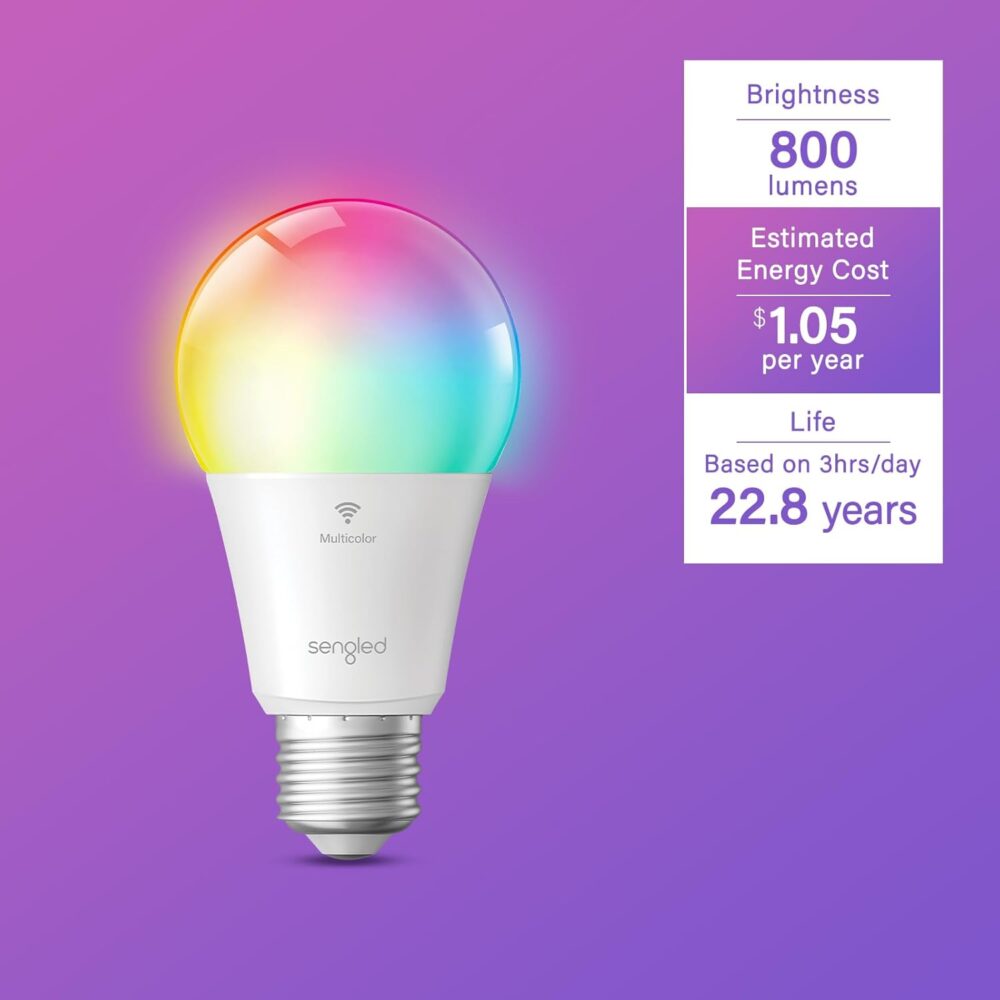 Sengled WiFi Color Changing Light Bulb, Alexa Smart Light Bulbs that Compatible with Alexa & Google Assistant, A19 RGB No Hub Required, 75 W Equivalent 800LM CRI>90, Set of 4 - Image 3