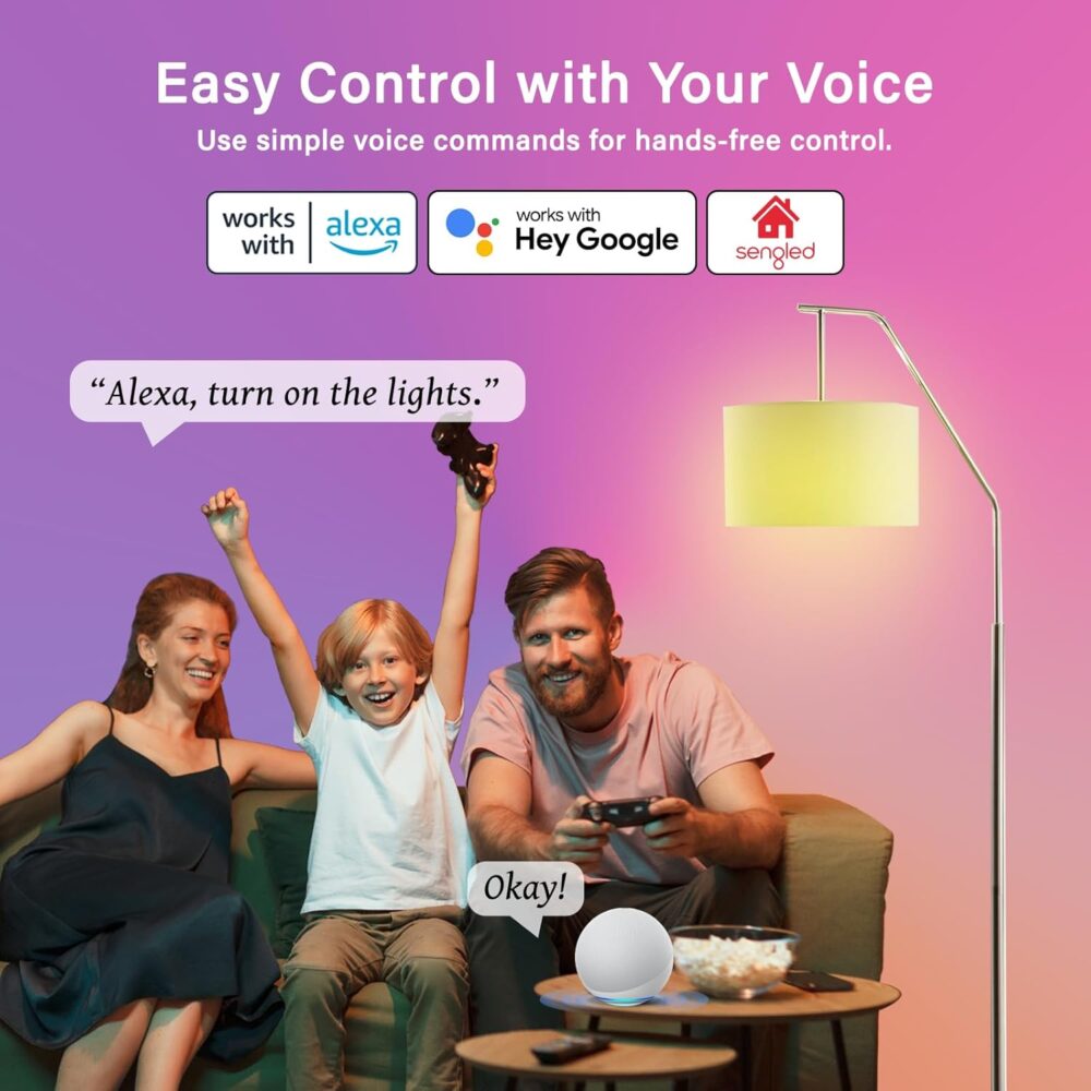 Sengled WiFi Color Changing Light Bulb, Alexa Smart Light Bulbs that Compatible with Alexa & Google Assistant, A19 RGB No Hub Required, 75 W Equivalent 800LM CRI>90, Set of 4 - Image 4