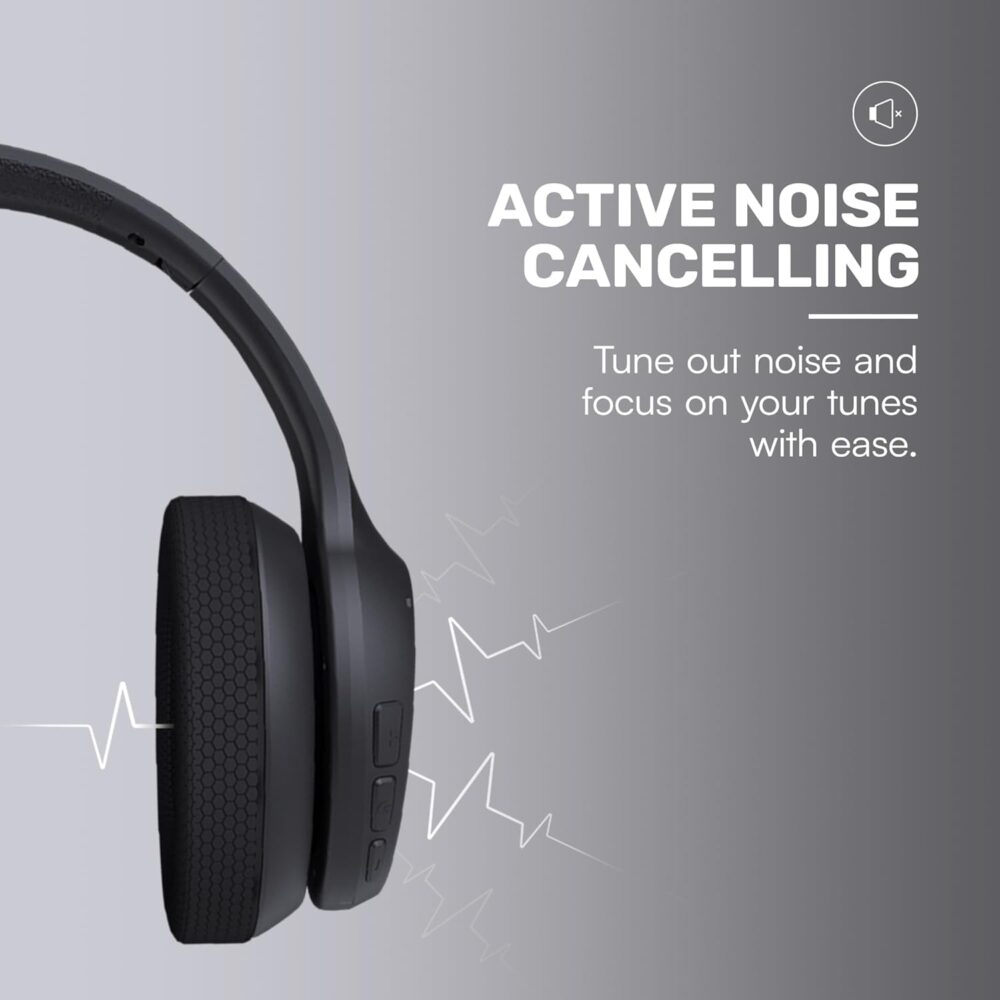 Raycon Fitness Headphones - Wireless Over-Ear-Headphones with 45 Hours of Battery, Active Noise Cancellation, Awareness Mode, 3 Quick Swap Ear Cushions, IPX4 Water Resistance (Black) - Image 4