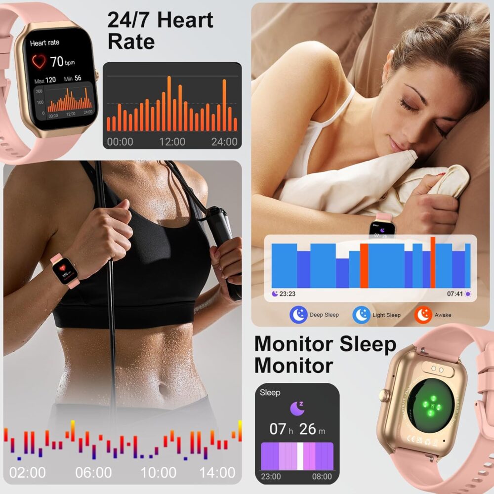 Smart Watch for Women Men (Answer/Make Call), 1.96"HD Smartwatch with Heart Rate/Sleep Monitor/Pedometer, 113+ Sports 2025 New Fitness Tracker, IP68 Waterproof Activity Tracker for Android iOS-Gold - Image 4
