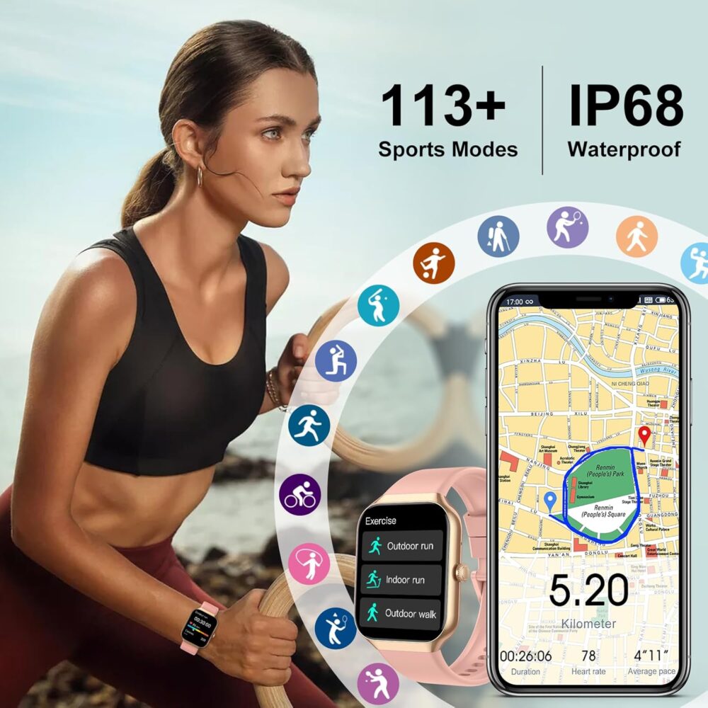 Smart Watch for Women Men (Answer/Make Call), 1.96"HD Smartwatch with Heart Rate/Sleep Monitor/Pedometer, 113+ Sports 2025 New Fitness Tracker, IP68 Waterproof Activity Tracker for Android iOS-Gold - Image 7