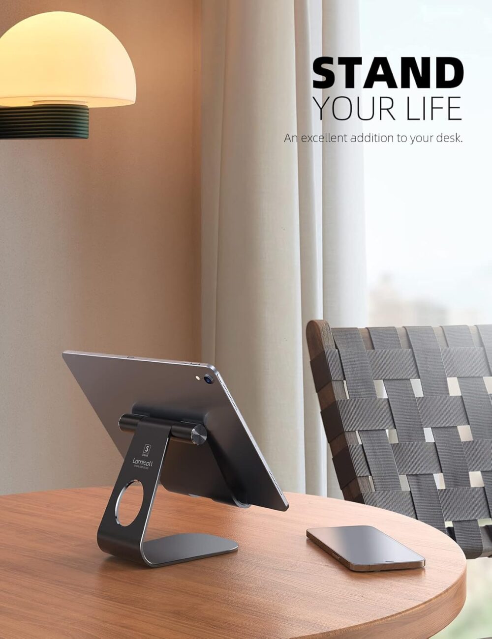 Tablet Stand Adjustable, Lamicall Tablet Stand : Desktop Stand Holder Dock Compatible with Tablet Such as iPad 2018 Pro 9.7, 10.5, Air Mini 4 3 2, Kindle, Nexus, Accessories, E-Reader (4-13'')- Black - Image 3