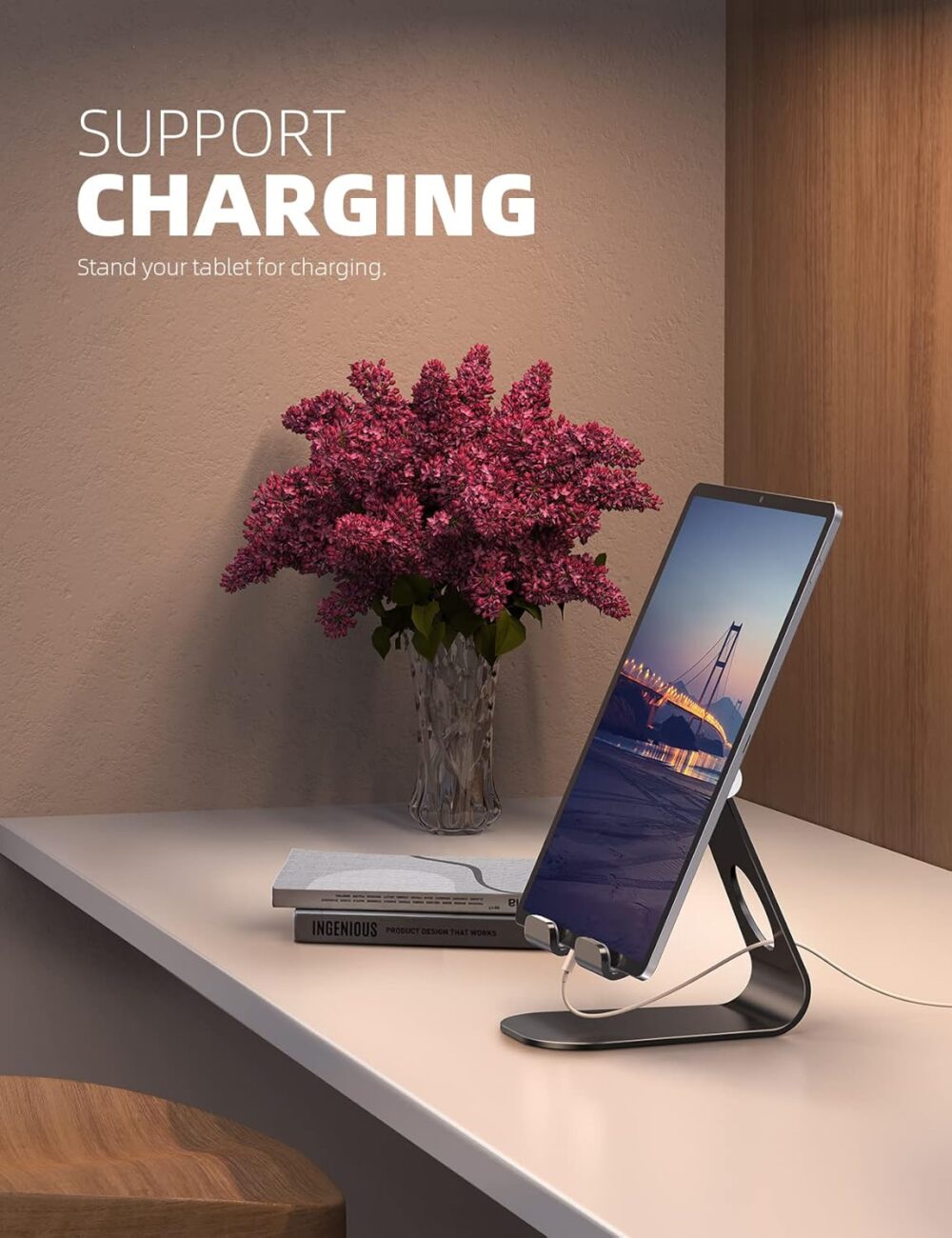 Tablet Stand Adjustable, Lamicall Tablet Stand : Desktop Stand Holder Dock Compatible with Tablet Such as iPad 2018 Pro 9.7, 10.5, Air Mini 4 3 2, Kindle, Nexus, Accessories, E-Reader (4-13'')- Black - Image 5