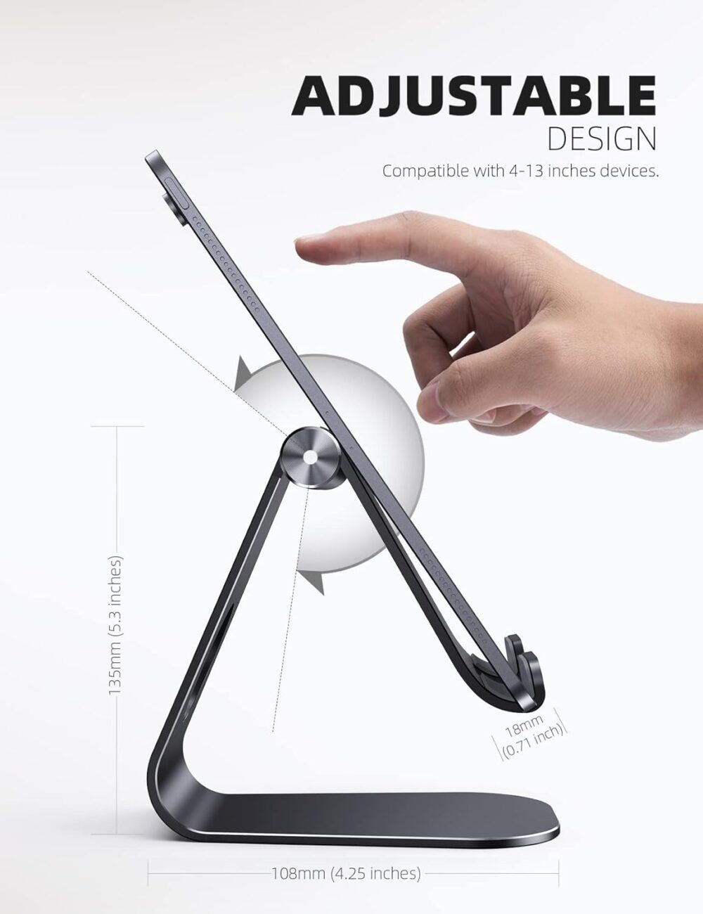 Tablet Stand Adjustable, Lamicall Tablet Stand : Desktop Stand Holder Dock Compatible with Tablet Such as iPad 2018 Pro 9.7, 10.5, Air Mini 4 3 2, Kindle, Nexus, Accessories, E-Reader (4-13'')- Black - Image 6