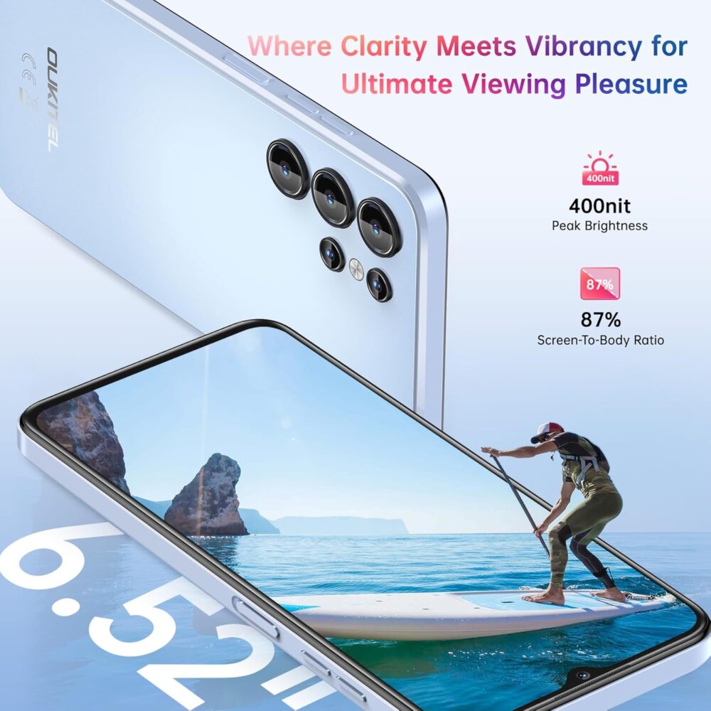 OUKITEL C1 Android 15 Cell Phone Unlocked 2025-16GB+128GB(TF 1TB), 6.52'' Waterdrop Screen, 5150mAh Battery Smartphone, 13MP Camera Octa Core, 4G Triple SIM, Fingerprint/3.5mm Jack/GPS/T-Mobile,Blue - Image 5