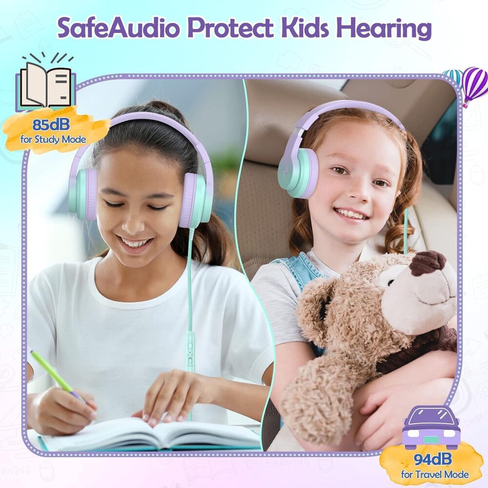 Kids Headphones, Wired Headphones for Kids Over Ear with Microphone, 85/94dB Volume Limiter Headphone for Girls Boys, Foldable Headphone for Learning & Entertainment,Gradient Purple - Image 3