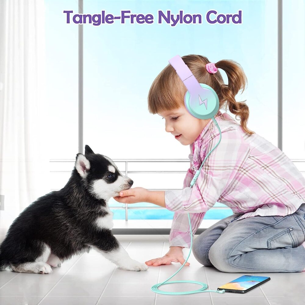 Kids Headphones, Wired Headphones for Kids Over Ear with Microphone, 85/94dB Volume Limiter Headphone for Girls Boys, Foldable Headphone for Learning & Entertainment,Gradient Purple - Image 4