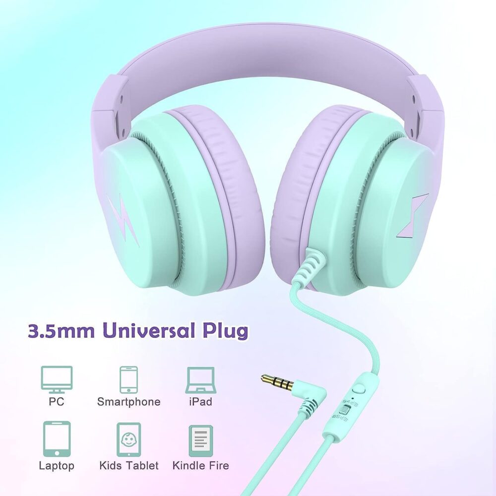 Kids Headphones, Wired Headphones for Kids Over Ear with Microphone, 85/94dB Volume Limiter Headphone for Girls Boys, Foldable Headphone for Learning & Entertainment,Gradient Purple - Image 5
