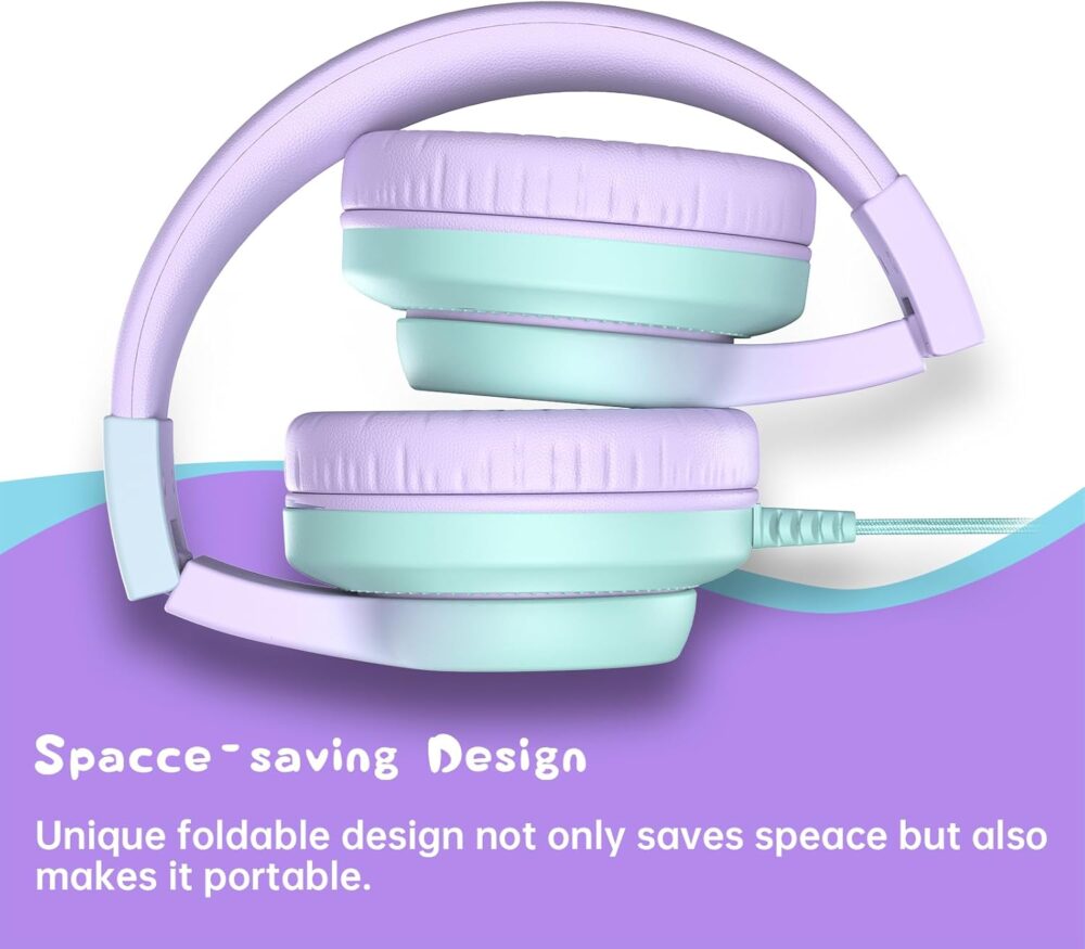 Kids Headphones, Wired Headphones for Kids Over Ear with Microphone, 85/94dB Volume Limiter Headphone for Girls Boys, Foldable Headphone for Learning & Entertainment,Gradient Purple - Image 8